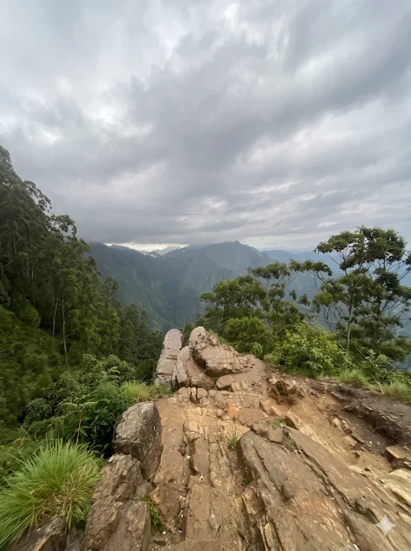 Forest trail and waterfall in Vattakanal